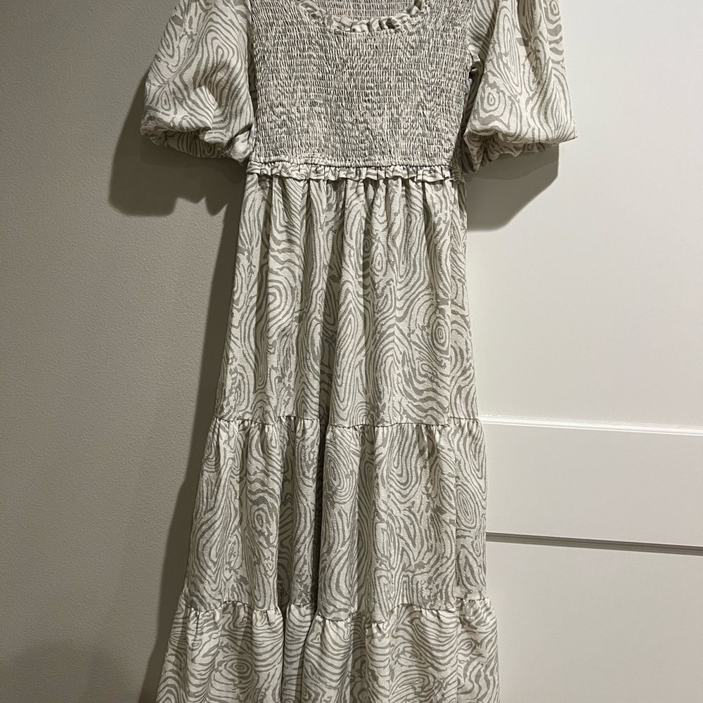 Gray Patterned Smocked Dress